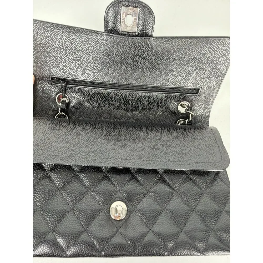 Chanel Classic Double Flap Shoulder Bag Medium in Black Caviar Leather 2012 D-04